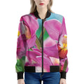 Pink Orchid Flower Print Women's Bomber Jacket