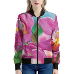 Pink Orchid Flower Print Women's Bomber Jacket