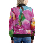 Pink Orchid Flower Print Women's Bomber Jacket