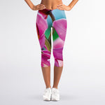 Pink Orchid Flower Print Women's Capri Leggings