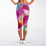 Pink Orchid Flower Print Women's Capri Leggings