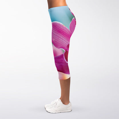 Pink Orchid Flower Print Women's Capri Leggings