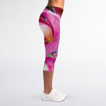 Pink Orchid Flower Print Women's Capri Leggings