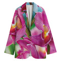 Pink Orchid Flower Print Women's Cotton Blazer