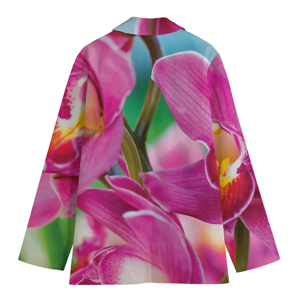 Pink Orchid Flower Print Women's Cotton Blazer