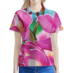 Pink Orchid Flower Print Women's Polo Shirt