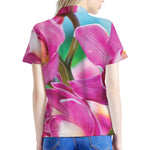 Pink Orchid Flower Print Women's Polo Shirt