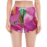 Pink Orchid Flower Print Women's Split Running Shorts