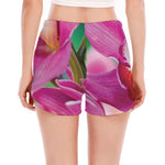 Pink Orchid Flower Print Women's Split Running Shorts