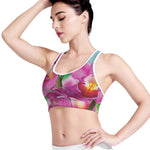 Pink Orchid Flower Print Women's Sports Bra