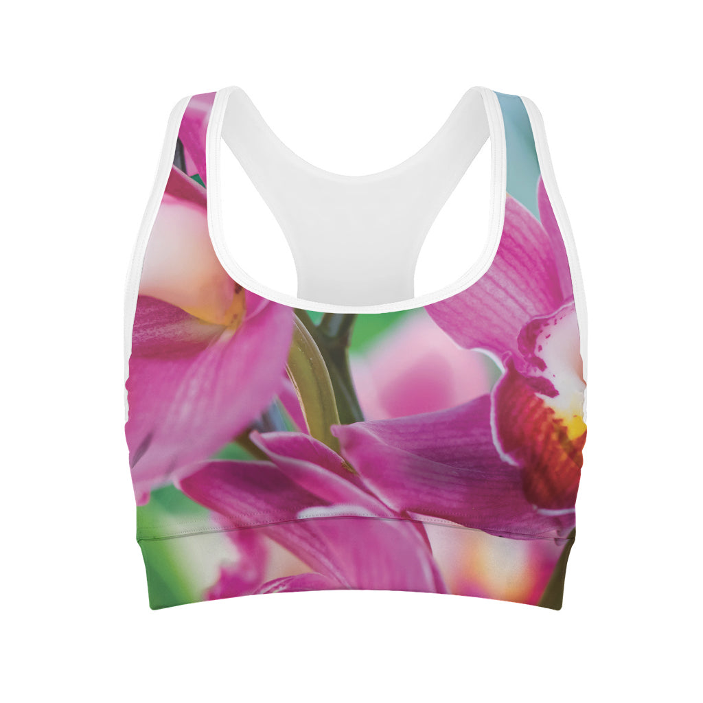 Pink Orchid Flower Print Women's Sports Bra