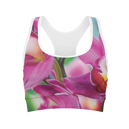 Pink Orchid Flower Print Women's Sports Bra