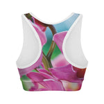 Pink Orchid Flower Print Women's Sports Bra