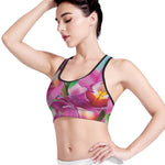 Pink Orchid Flower Print Women's Sports Bra