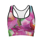 Pink Orchid Flower Print Women's Sports Bra