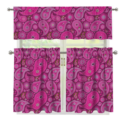 Pink Paisley Pattern Print 3 Piece Kitchen Curtains