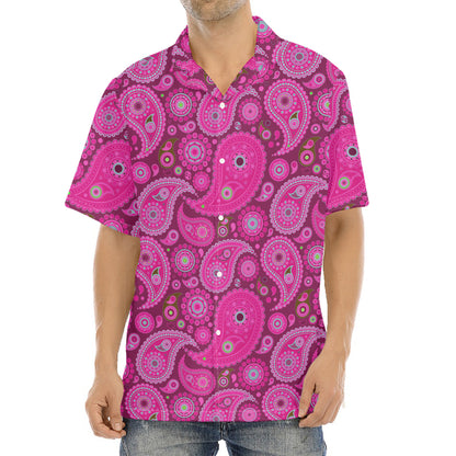 Pink Paisley Pattern Print Aloha Shirt