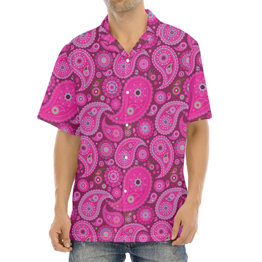 Pink Paisley Pattern Print Aloha Shirt