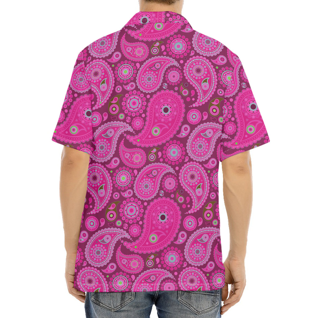 Pink Paisley Pattern Print Aloha Shirt