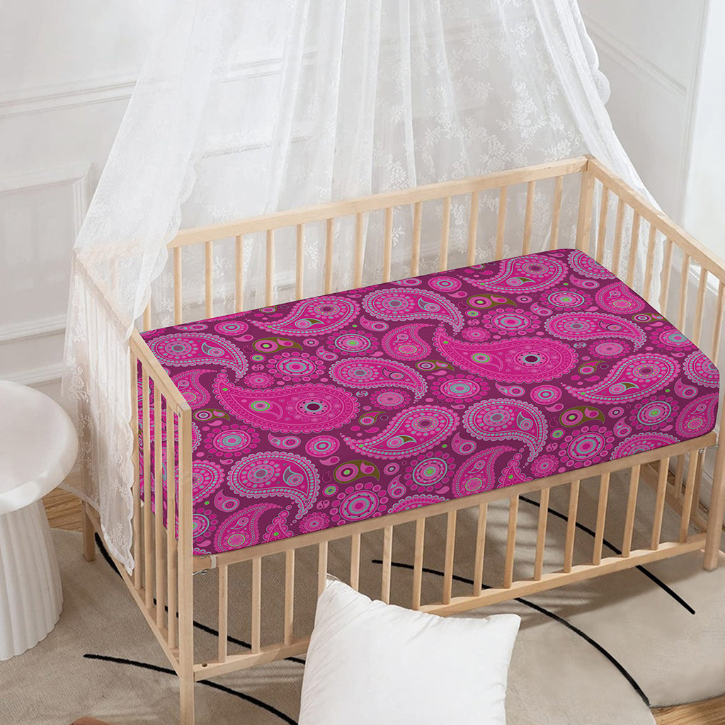 Pink Paisley Pattern Print Baby Crib Sheet