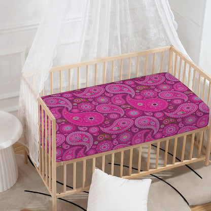 Pink Paisley Pattern Print Baby Crib Sheet