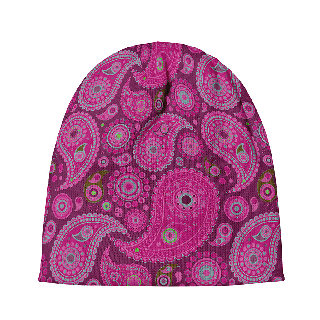 Pink Paisley Pattern Print Beanie