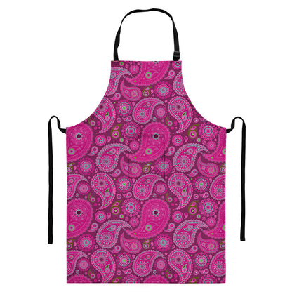 Pink Paisley Pattern Print Bib Apron With Pocket