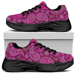 Pink Paisley Pattern Print Black Chunky Shoes