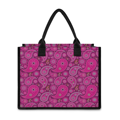 Pink Paisley Pattern Print Canvas Tote Bag
