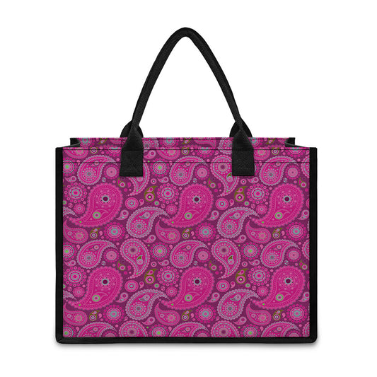 Pink Paisley Pattern Print Canvas Tote Bag