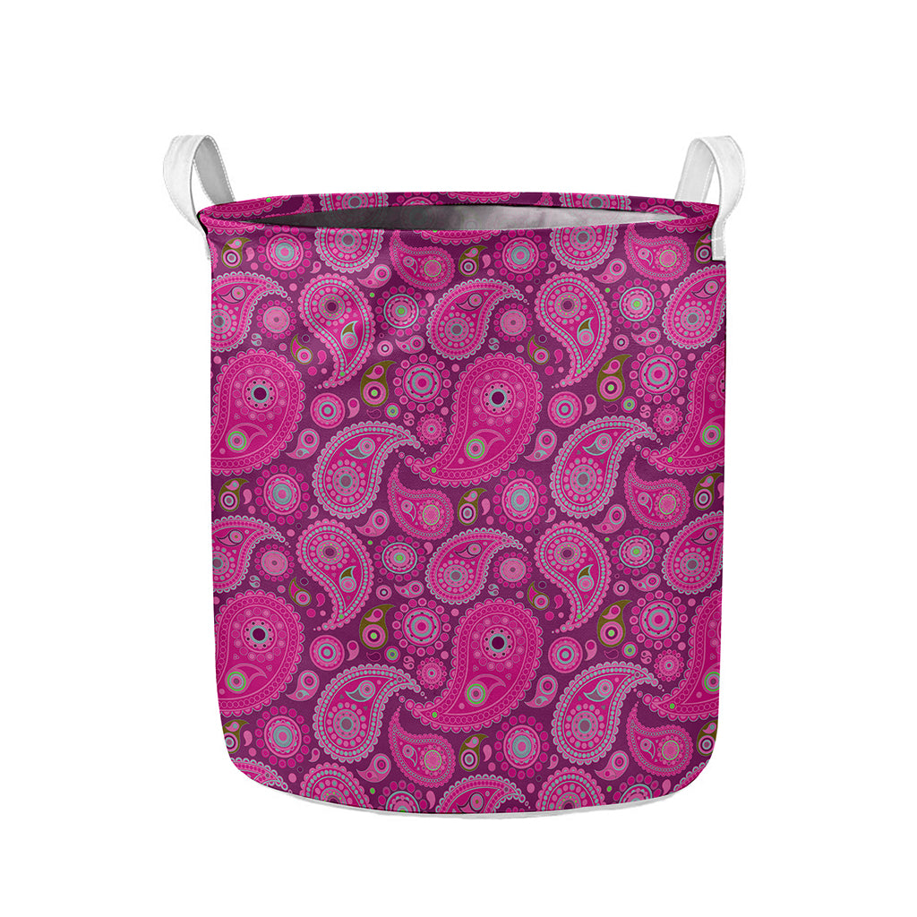 Pink Paisley Pattern Print Collapsible Laundry Basket