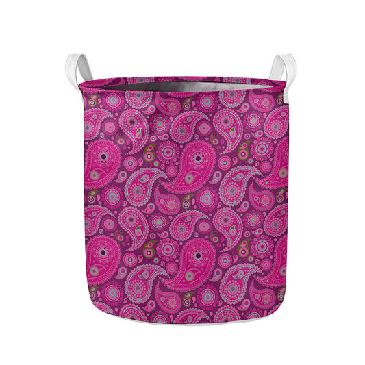 Pink Paisley Pattern Print Collapsible Laundry Basket