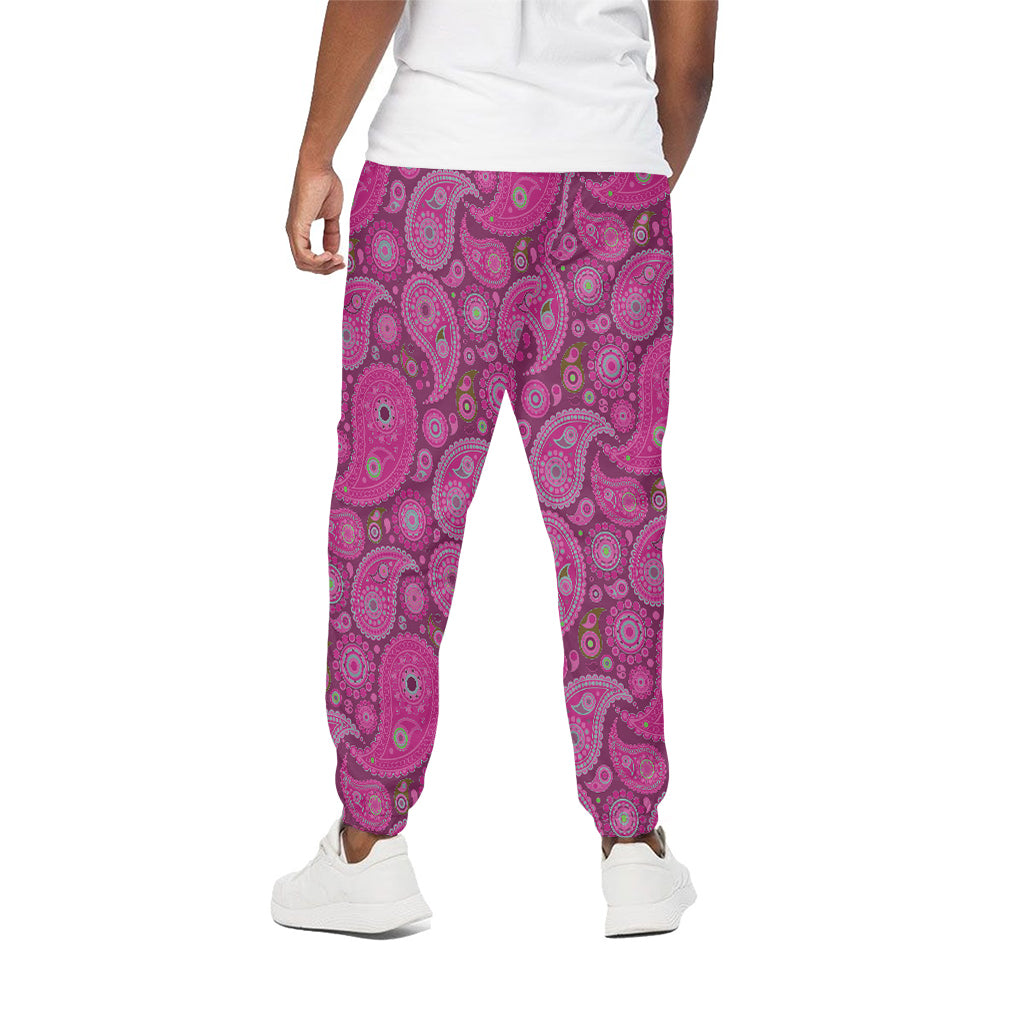 Pink Paisley Pattern Print Cotton Pants