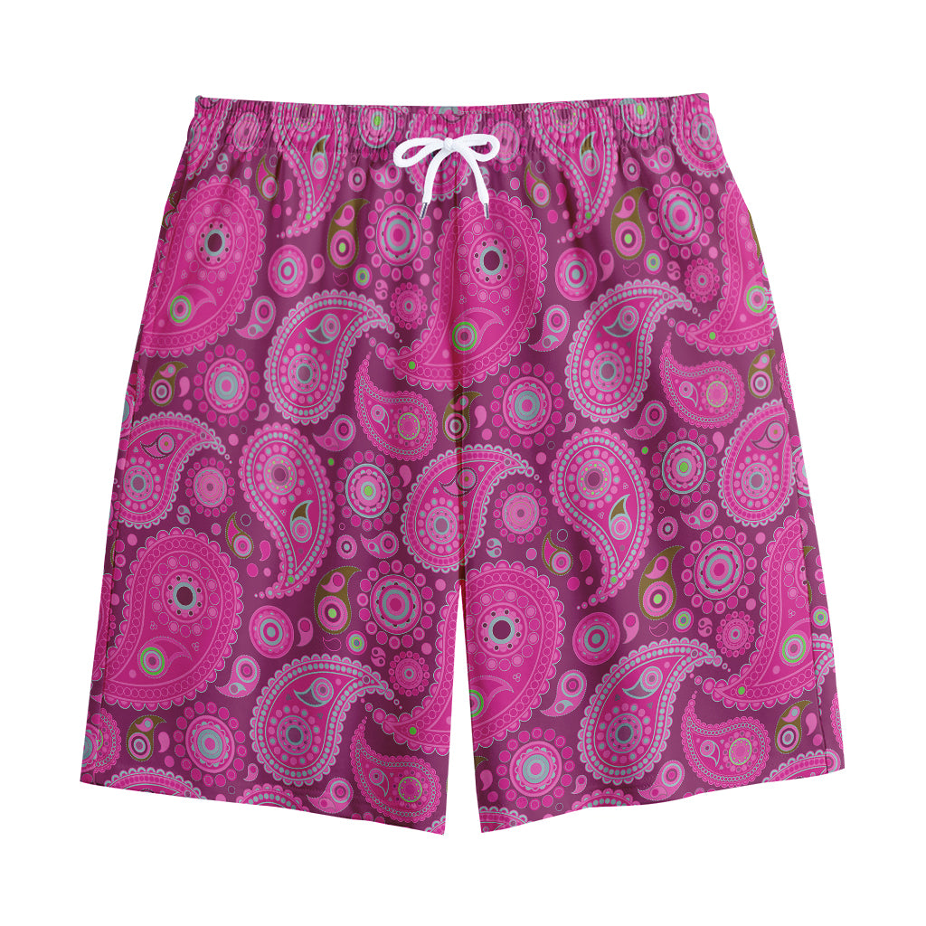 Pink Paisley Pattern Print Cotton Shorts