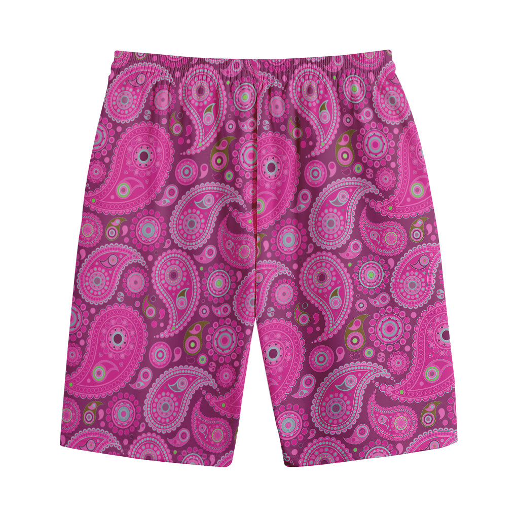 Pink Paisley Pattern Print Cotton Shorts