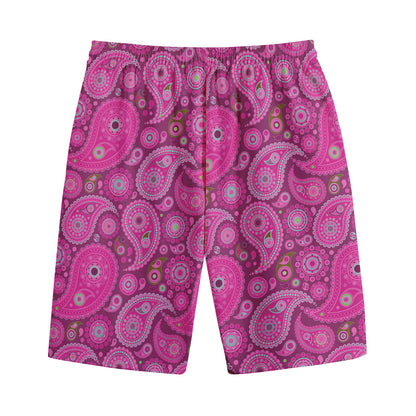 Pink Paisley Pattern Print Cotton Shorts
