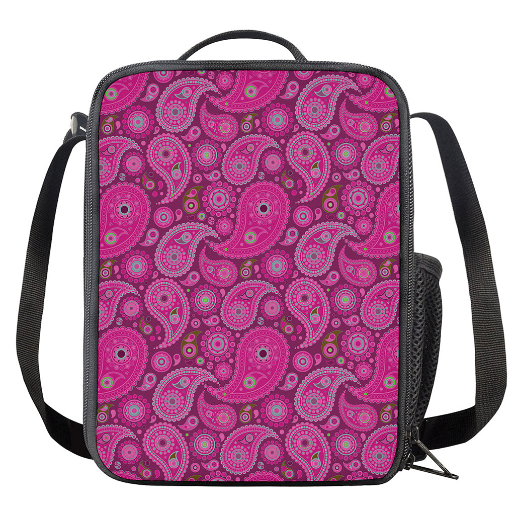 Pink Paisley Pattern Print Crossbody Lunch Bag