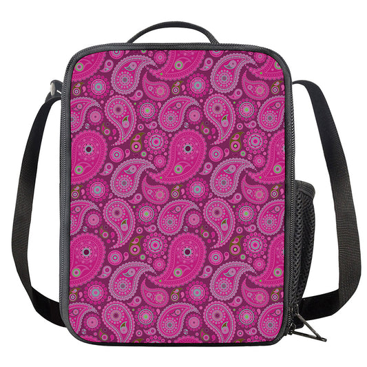 Pink Paisley Pattern Print Crossbody Lunch Bag