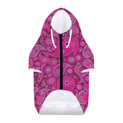 Pink Paisley Pattern Print Dog Zip Up Hoodie