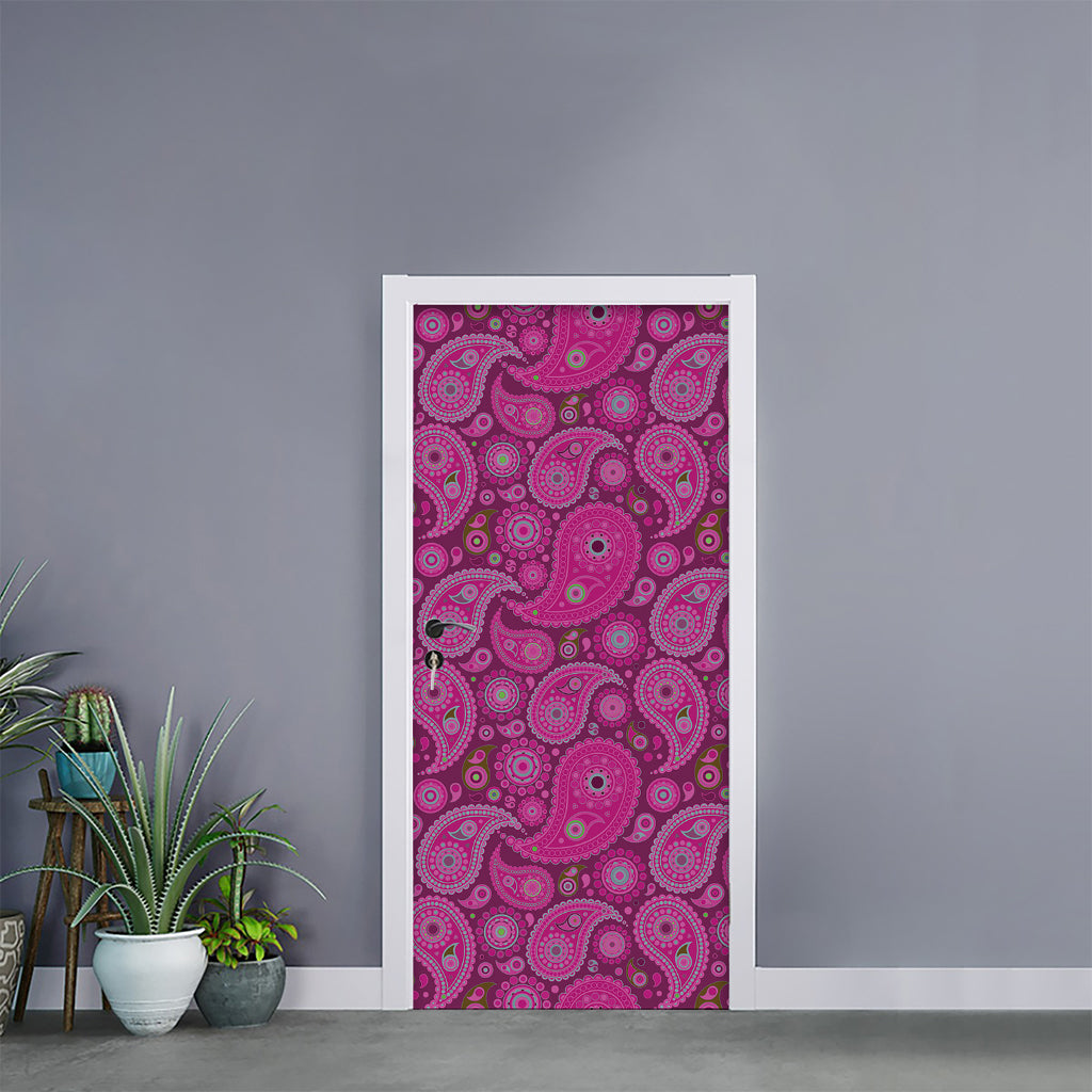 Pink Paisley Pattern Print Door Sticker