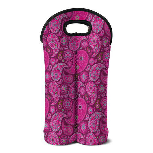 Pink Paisley Pattern Print Double Neoprene Wine Tote