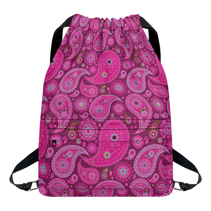 Pink Paisley Pattern Print Drawstring Backpack