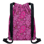 Pink Paisley Pattern Print Drawstring Backpack