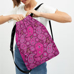 Pink Paisley Pattern Print Drawstring Backpack