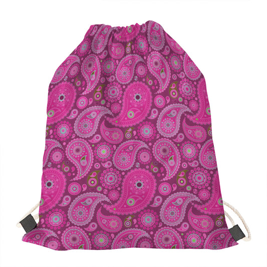 Pink Paisley Pattern Print Drawstring Bag