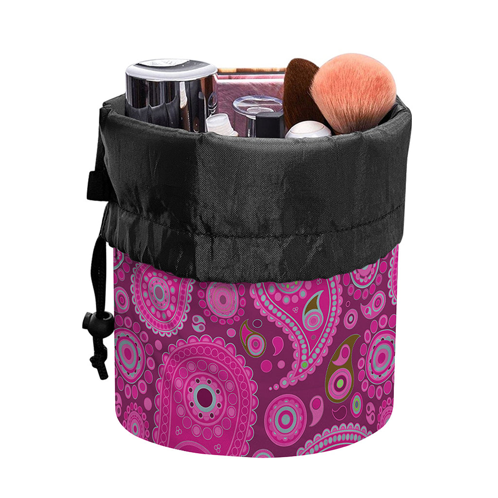 Pink Paisley Pattern Print Drawstring Makeup Bag