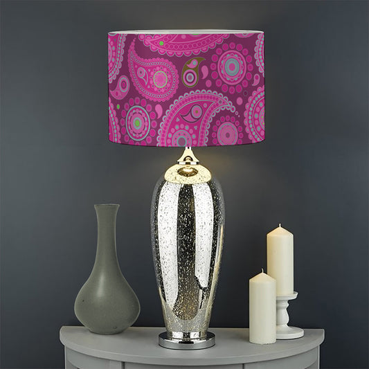 Pink Paisley Pattern Print Drum Lamp Shade