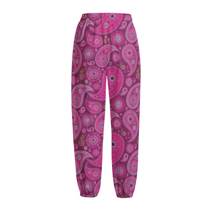Pink Paisley Pattern Print Fleece Lined Knit Pants