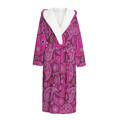 Pink Paisley Pattern Print Hooded Bathrobe