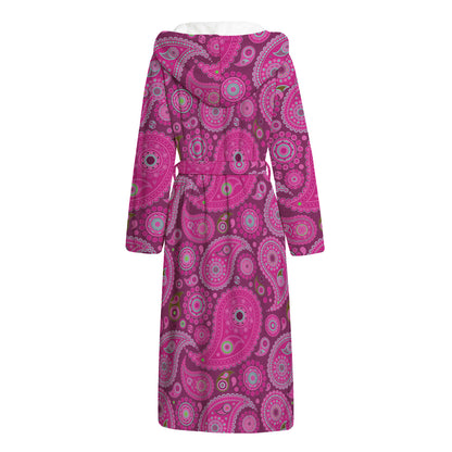 Pink Paisley Pattern Print Hooded Bathrobe